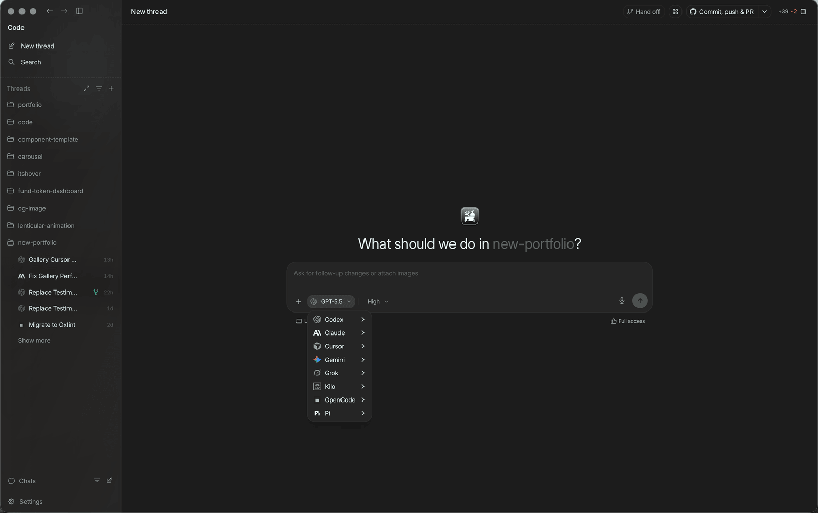 Code overview screen