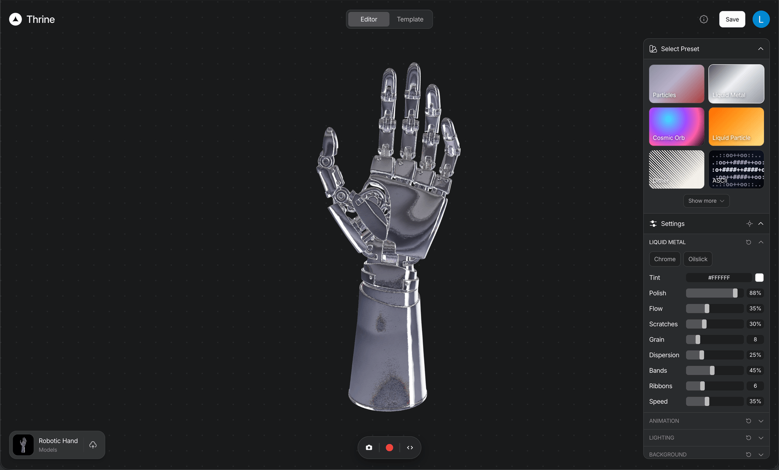 Thrine 3D model editor